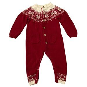 Me and Henry Red Fair Isle Baby Romper 9 to 12 Months One Piece Winter Holiday